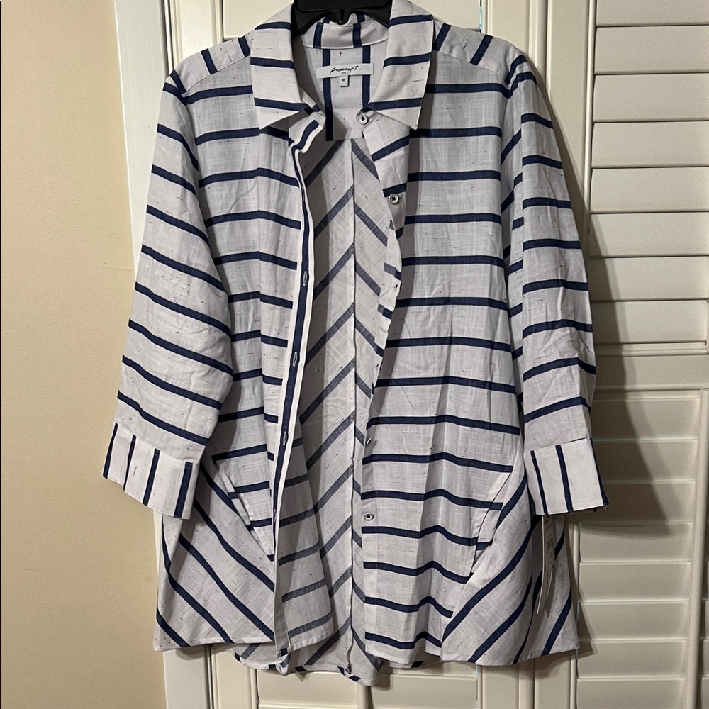 Foxcroft Blue and White Striped Blouse